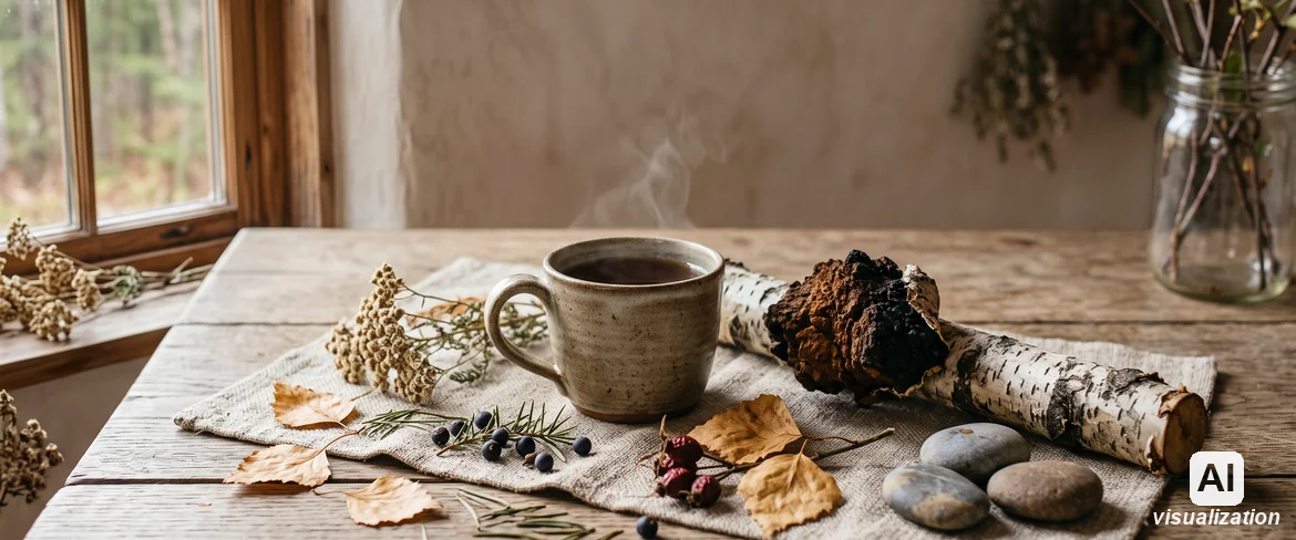 An evening ritual of calm with adaptogenic reishi mushrooms and a candle.
