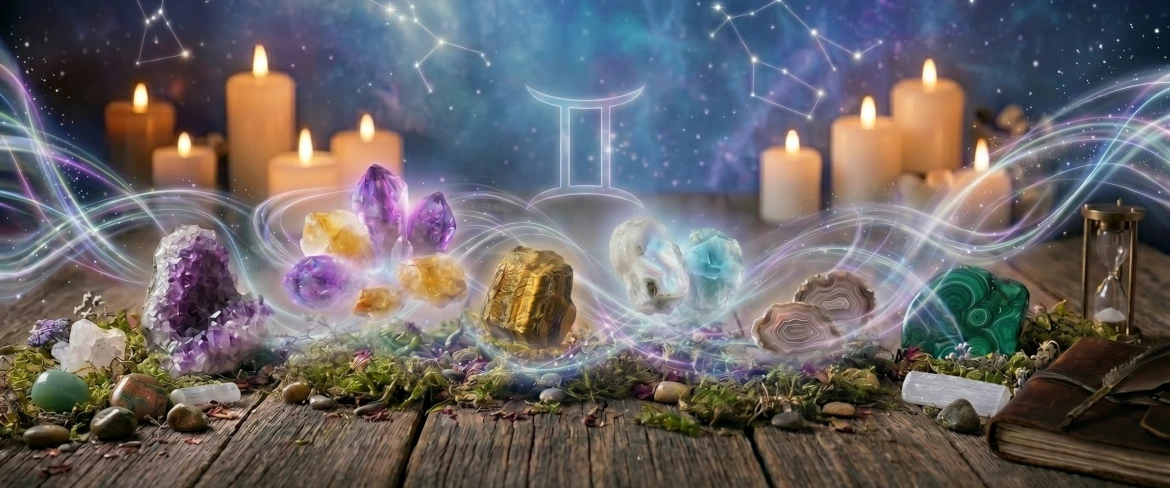 Jaki kamień dla Bliźniąt pasuje do żywiołu powietrza? Unoszące się kryształy na magicznym tle