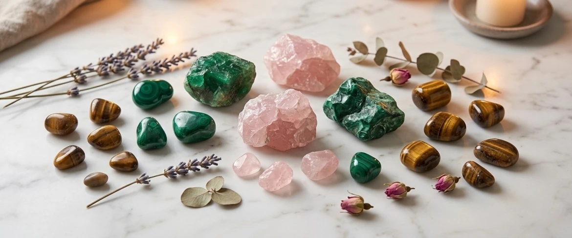 Jakie kamienie dla Byka skompletować? Surowe kamienie oraz wypolerowane kamienie dla Byka na jasnym marmurze