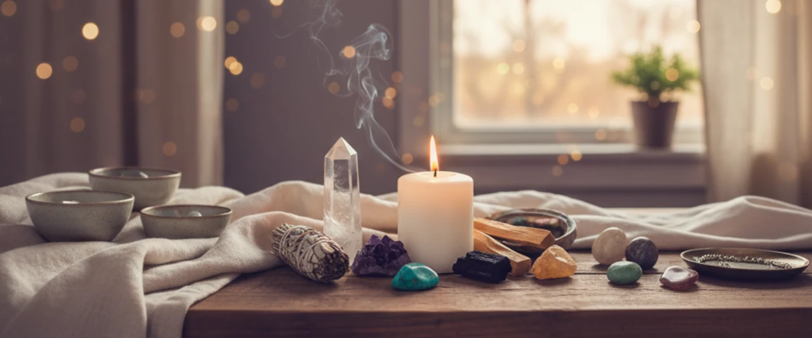 Rytuały i medytacja z kamieniami energetycznymi – kryształ górski, ametyst, turmalin czarny, amazonit, cytryn