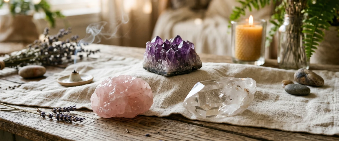 Kwarc różowy, ametyst i kryształ górski – właściwości kamieni naturalnych w zestawie