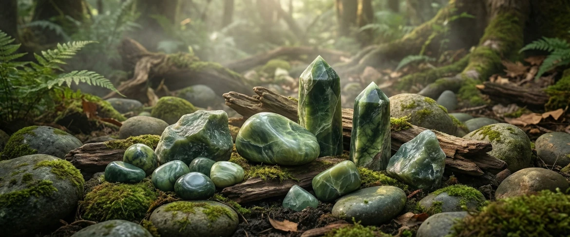 Surowe serpentynity o zielonych odcieniach – kamienie naturalne symbolizujące harmonię i energię Ziemi