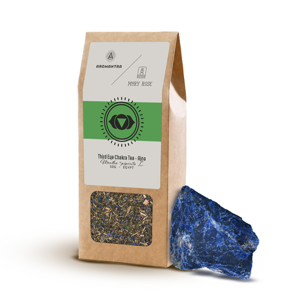 Set für das Stirnchakra (Ajna): Chakra-Tee + Kraftstein