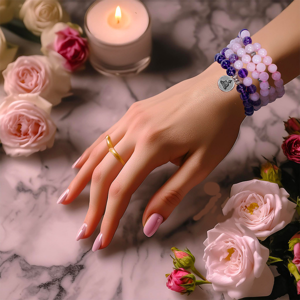 Armband „Mala“ mit Amethyst und Rosenquarz – Buddha