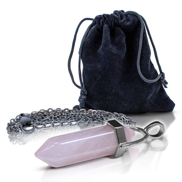 Rosenquarz – Anhänger mit Kette im Beutel