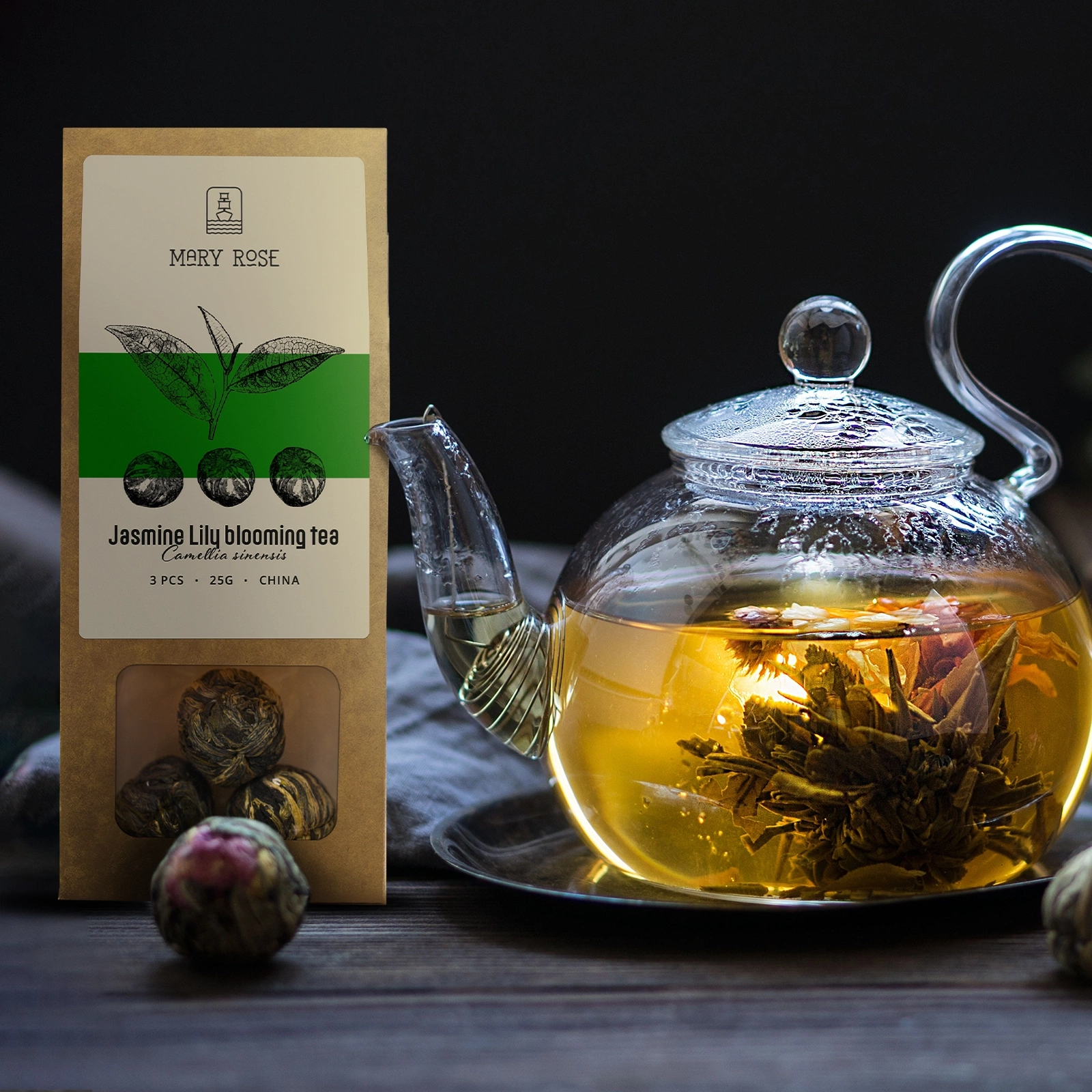 Mary Rose Jasmine Lily blooming tea