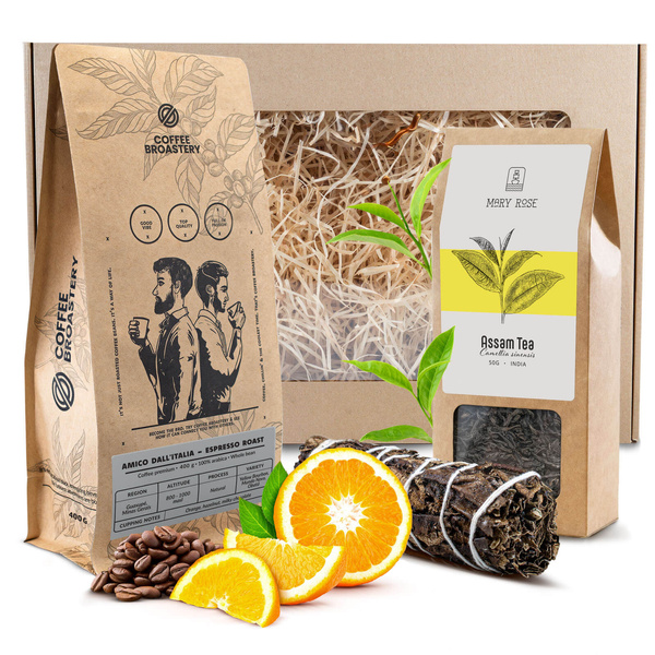 Geschenkset mit Kaffee von Bro Coffee Roastery + Tee + Räucherwerk aus schwarzem Salbei