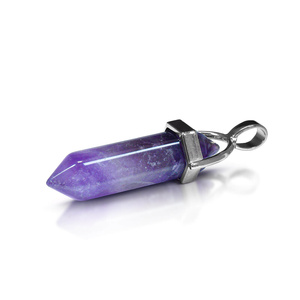 Pendant with amethyst in pouch + chain