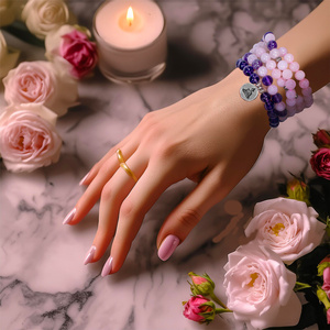 Armband „Mala“ mit Amethyst und Rosenquarz – Buddha