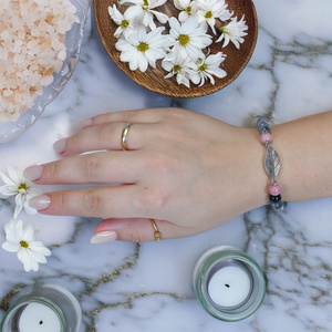 Mala bracelet with rhodonite and smoky quartz