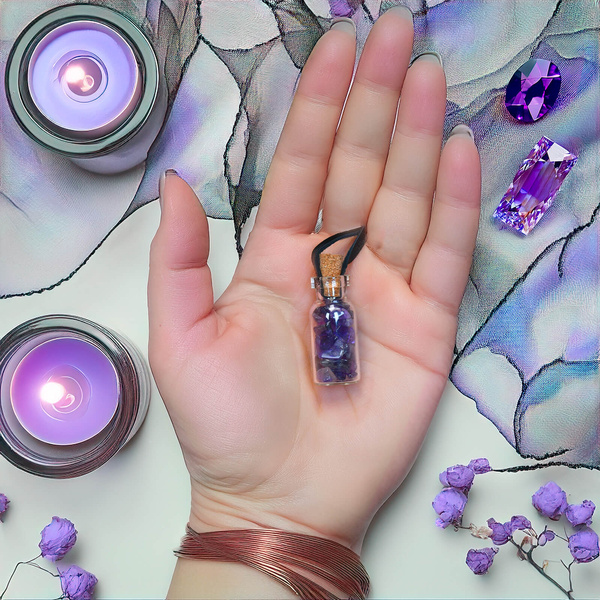 Amethyst – Steine in einer kleinen Flasche