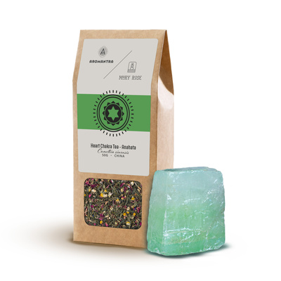 Set für das Herzchakra (Anahata): Chakra-Tee + Kraftstein