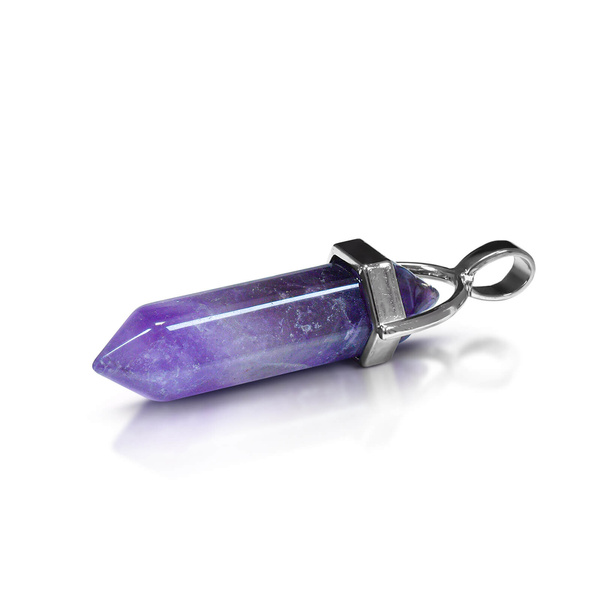 Pendant with amethyst in pouch + chain