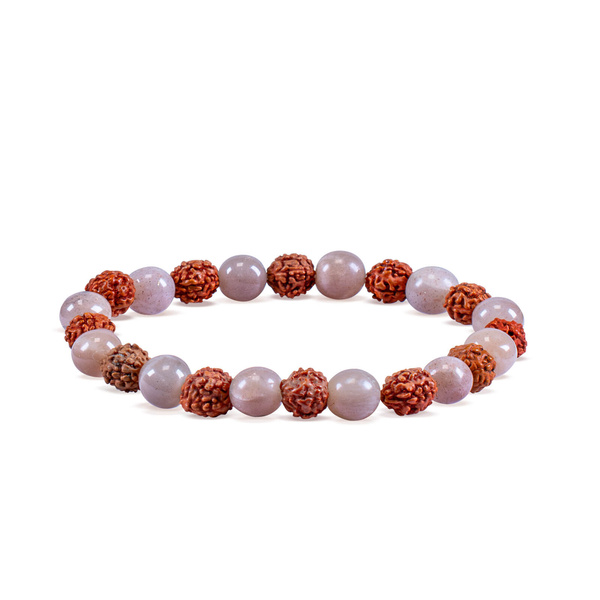 Armband mit Rudraksha-Perlen und einem pfirsichfarbenen Mondstein