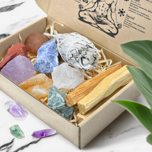 Zestaw prezentowy naturalnych kamieni i kryształów - ezoteryka, joga, medytacja 7 szt.  kadzidzło