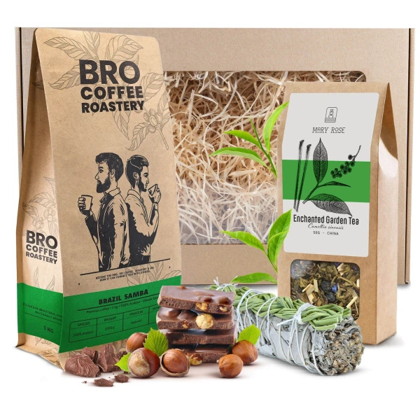 Zestaw prezentowy kawa Bro Coffee Roastery + herbata + biała szałwia kadzidło