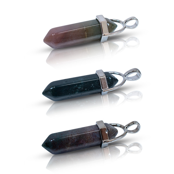 Pendant with Indian Agate in pouch + chain