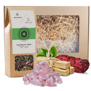 Geschenkset für das Herzchakra (Anahata): Chakra-Tee + Räucherstäbchen + Rosenquarz