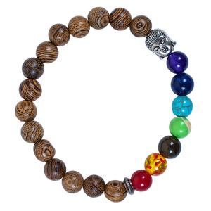 Armband „Die sieben Chakren“ – Wenge-Holz und Buddha