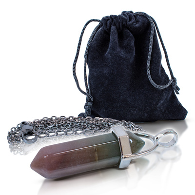 Pendant with Indian Agate in pouch + chain