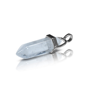 Pendant with rock crystal in pouch + chain