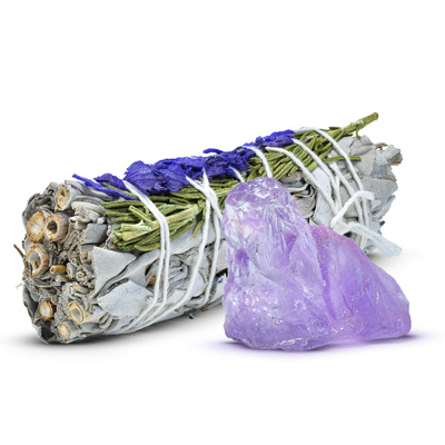 Meditationsset: Weiße Salbei-Räucherung + Amethyst
