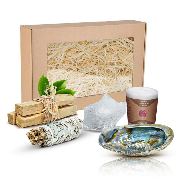 Geschenkset für Rituale und Reinigung: Räucherstäbchen + Bergkristall + Kerze