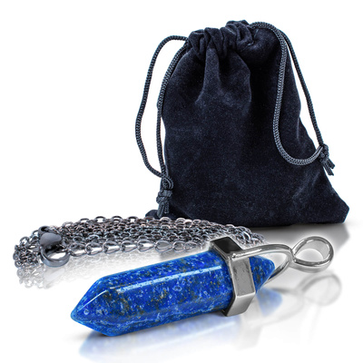 Pendant with lapis lazuli in pouch + chain