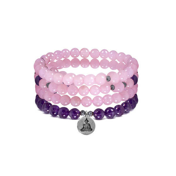 Armband „Mala“ mit Amethyst und Rosenquarz – Buddha