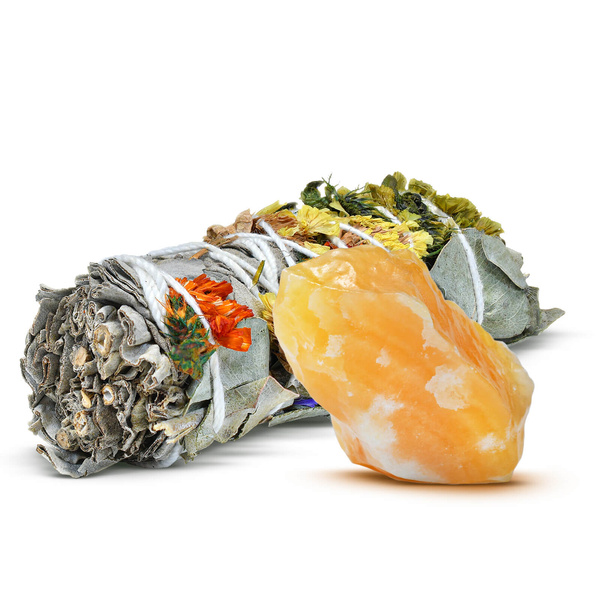 Meditation set: white sage incense + yellow calcite